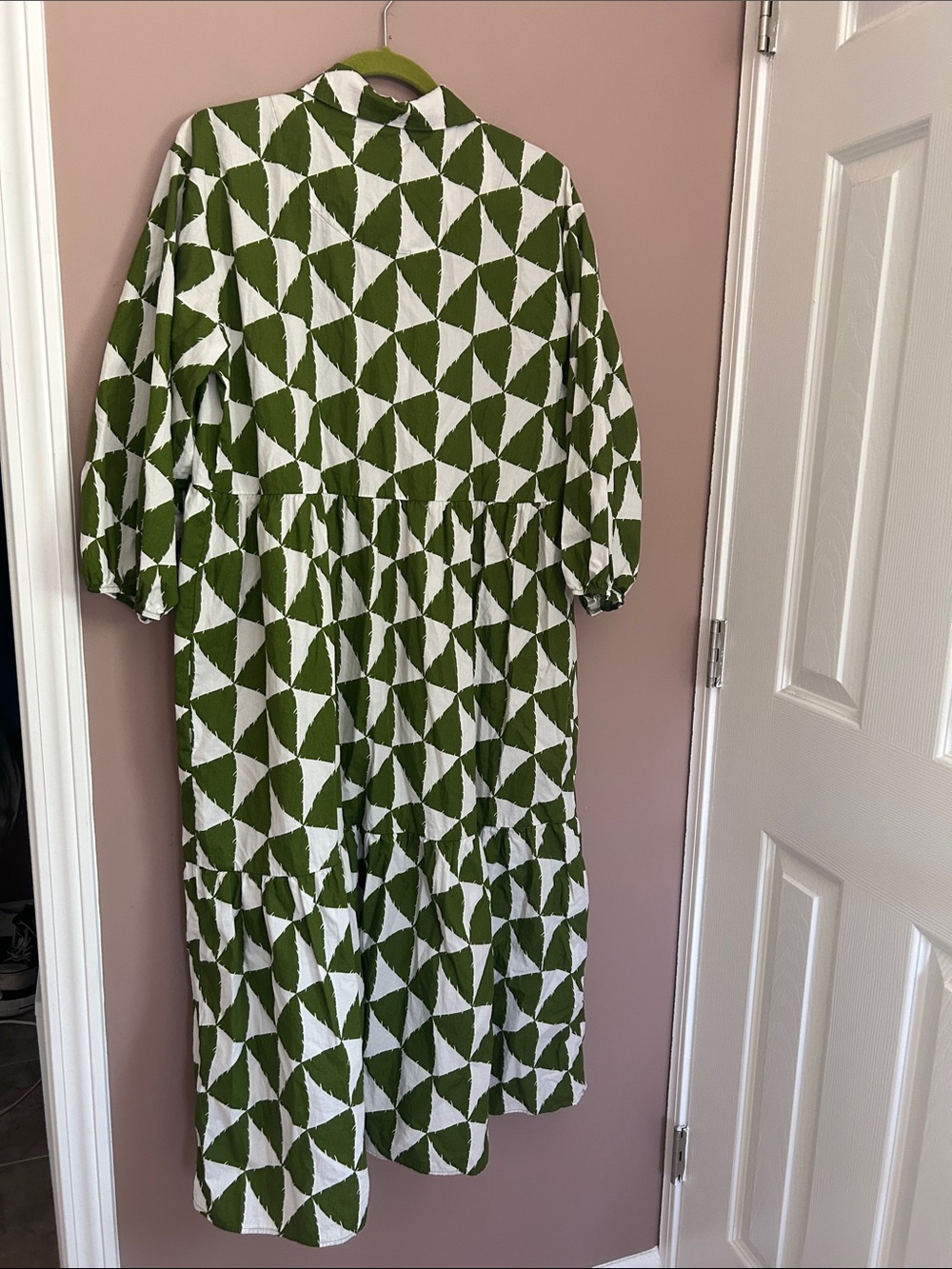 Anthropologie Maeve The Bettina Tiered Shirt Dress Green Geometric Boho Size L - Picture 4 of 10